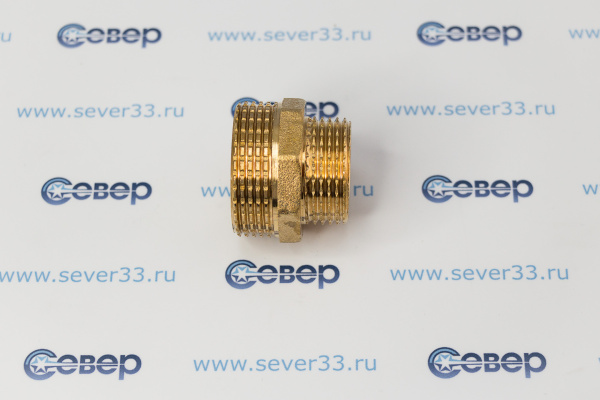 Ниппель переходной, латунь, наружная резьба 1 1/4"х1", желтый, RTP